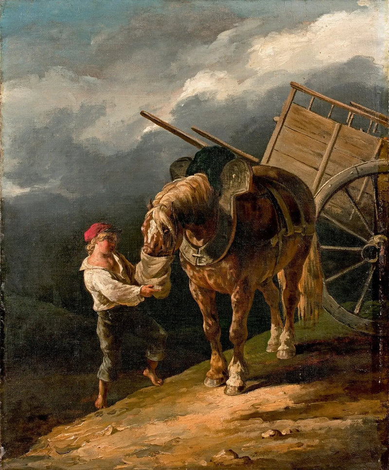 Menino dando aveia a um cavalo desengatado - Théodore Géricault