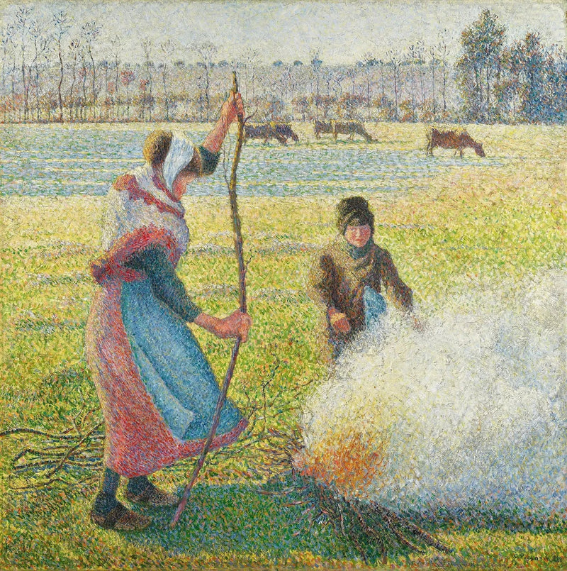Gelée branca, jovem camponesa fazendo fogo - Camille Pissarro