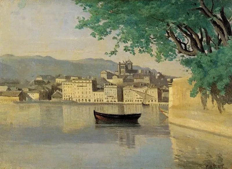 Genebra, vista de uma parte da cidade - Jean-Baptiste Camille Corot
