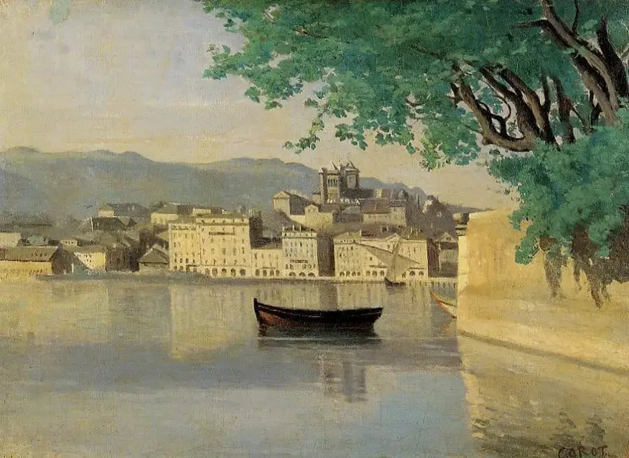 Genebra, vista de uma parte da cidade - Jean-Baptiste Camille Corot