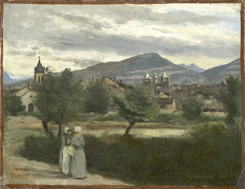 Genebra. Vista tirada do campo, com o Petit Salève no horizonte - Jean-Baptiste Camille Corot