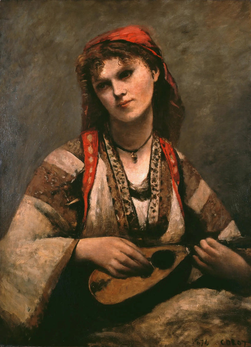 Gitana com mandolina - Jean-Baptiste Camille Corot