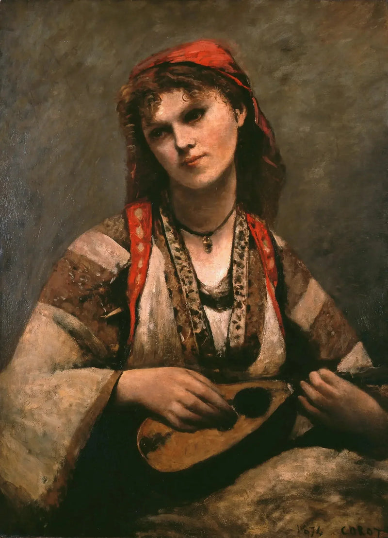 Gitana com mandolina - Jean-Baptiste Camille Corot