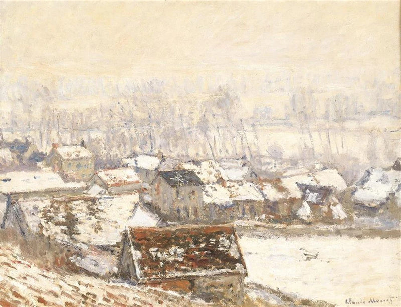A Vila de Giverny sob a neve W1055 - Claude Monet