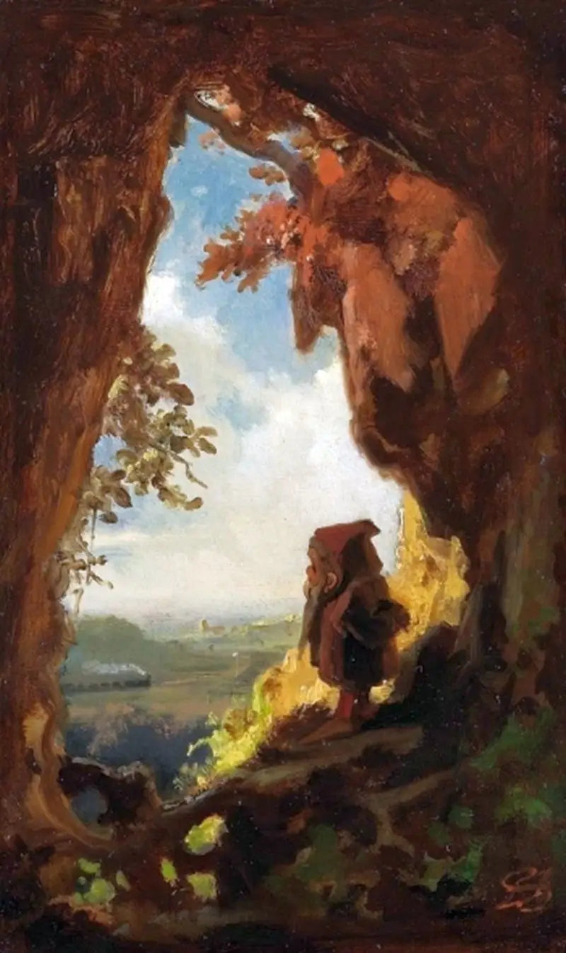 Gnomo olhando para um trem - Carl Spitzweg