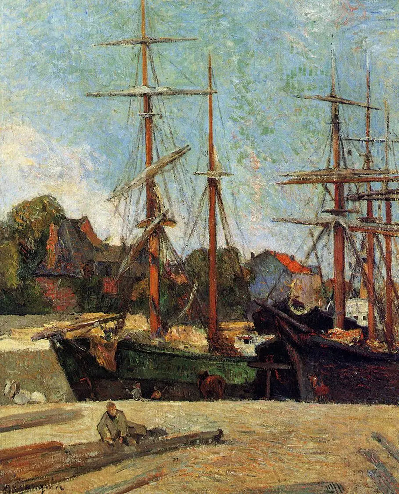 Goélette e três-mastros no cais, ou Barcos no porto - Paul Gauguin