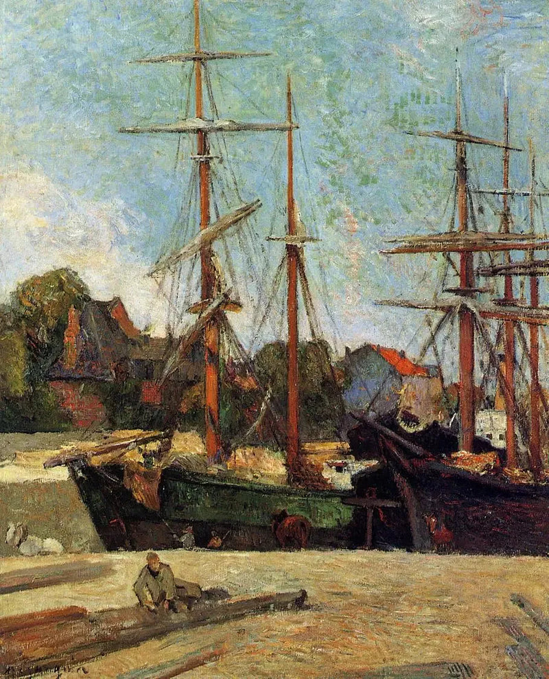 Goélette e três-mastros no cais, ou Barcos no porto - Paul Gauguin