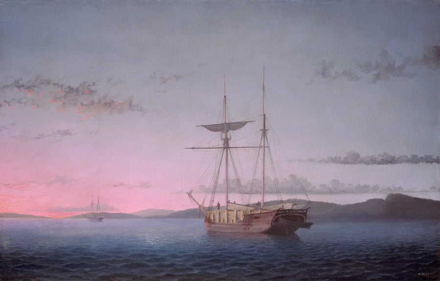 Góletes florestais à noite na baía de Penobscot - Fitz Henry Lane