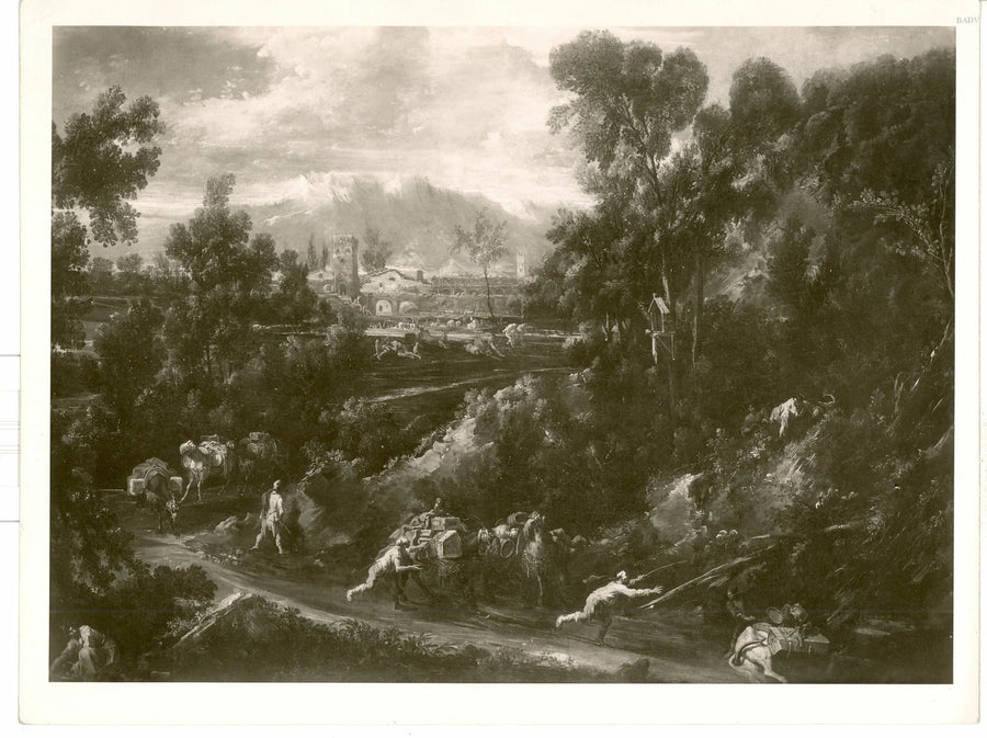 Große Landschaft mit Staffage (Tragetierkarawane) - Alessandro Magnasco