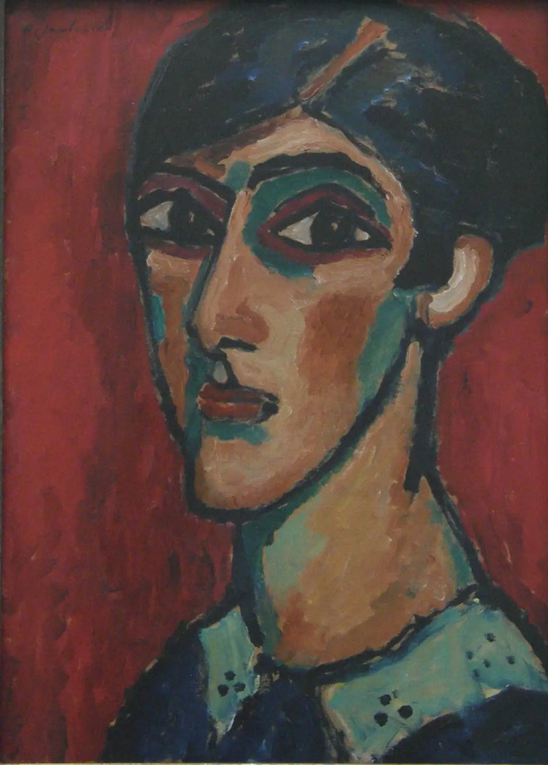 Cabeça grande de mulher sobre vermelho - Alexej von Jawlensky
