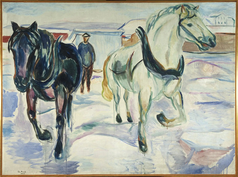 Grupo de cavalos na neve - Edvard Munch