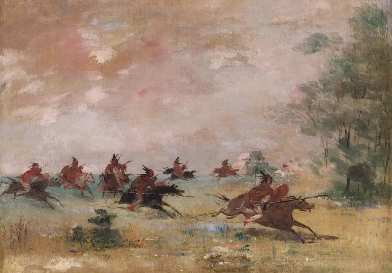 Grupo de guerra comanche, montado em cavalos selvagens - George Catlin