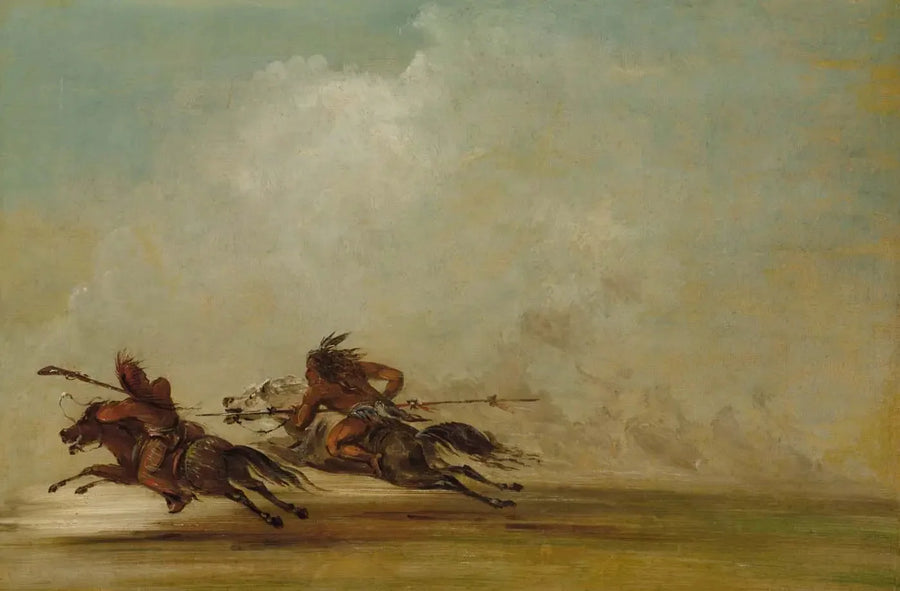 Guerreiro Comanche lançando um Osage, em alta velocidade - George Catlin