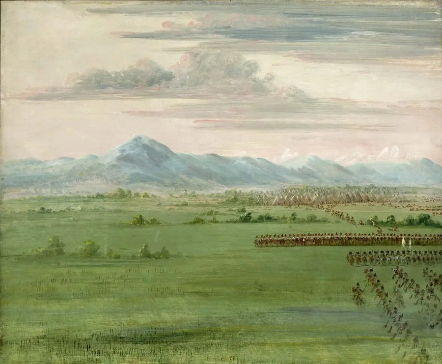 Guerreiros Comanches, com bandeira branca, recebendo os dragões - George Catlin