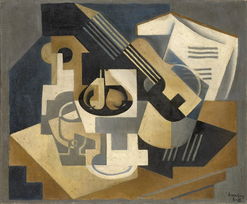 Guitarra e tigela de frutas sobre uma mesa - Juan Gris