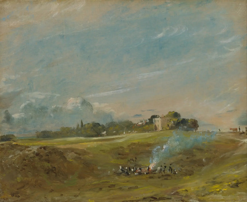 Hampstead Heath, com uma fogueira - John Constable