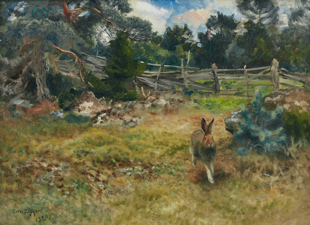 Hare skuttandes genom en hage på Bullerö - Bruno Liljefors image 1 reproduction de peinture à l’huile