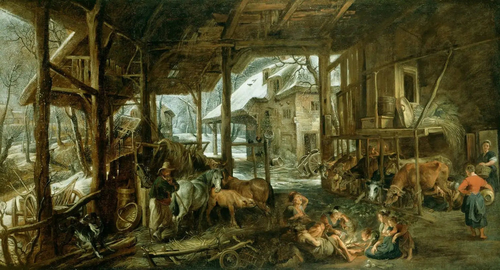 Hiver : L'intérieur d'une grange - Peter Paul Rubens image 1 reproduction de peinture à l’huile