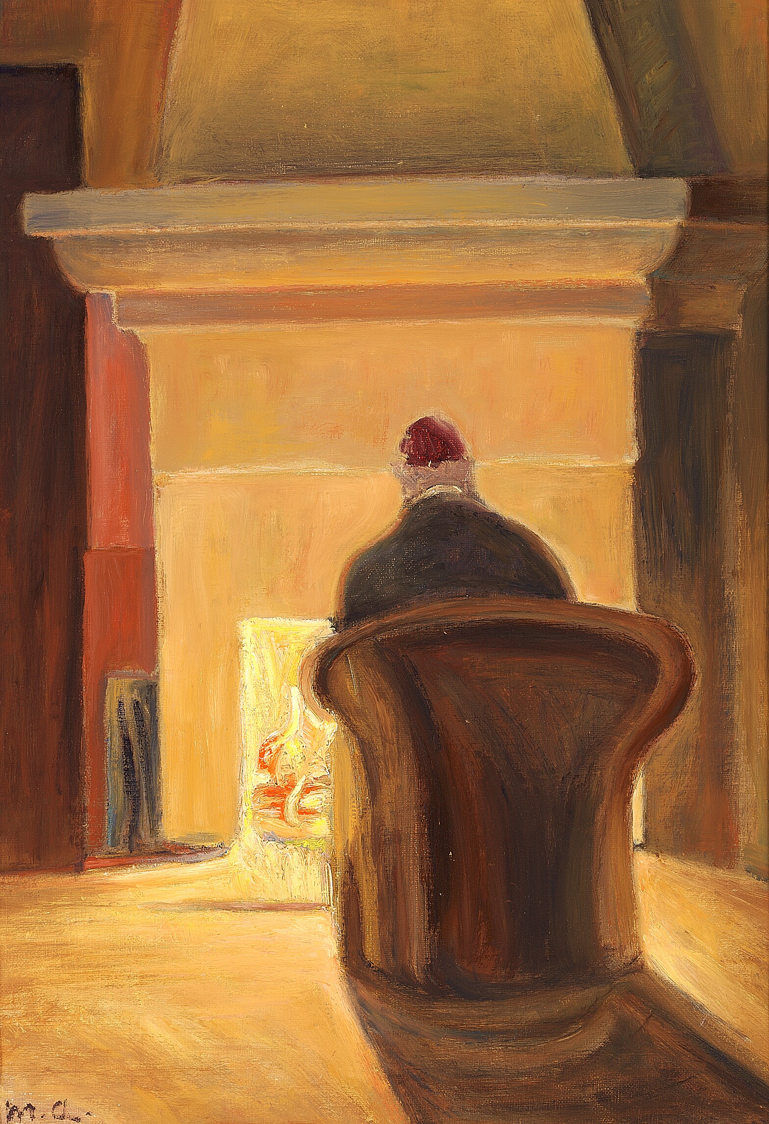 Holger Drachmann devant la cheminée, Skagen. - Michael Peter Ancher image 1 reproduction d’œuvre d’art à l’huile