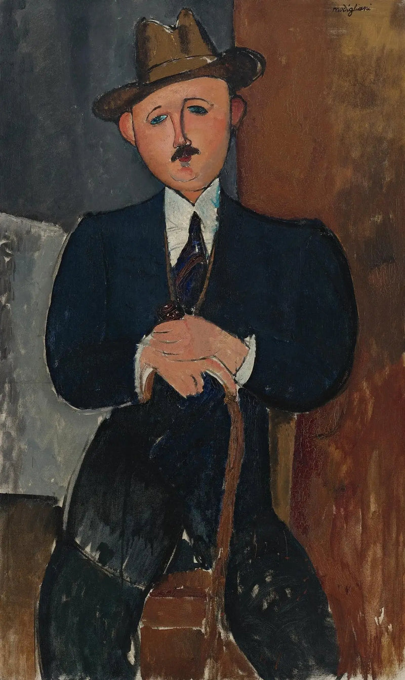 Homem sentado (apoiado em uma bengala) - Amedeo Modigliani