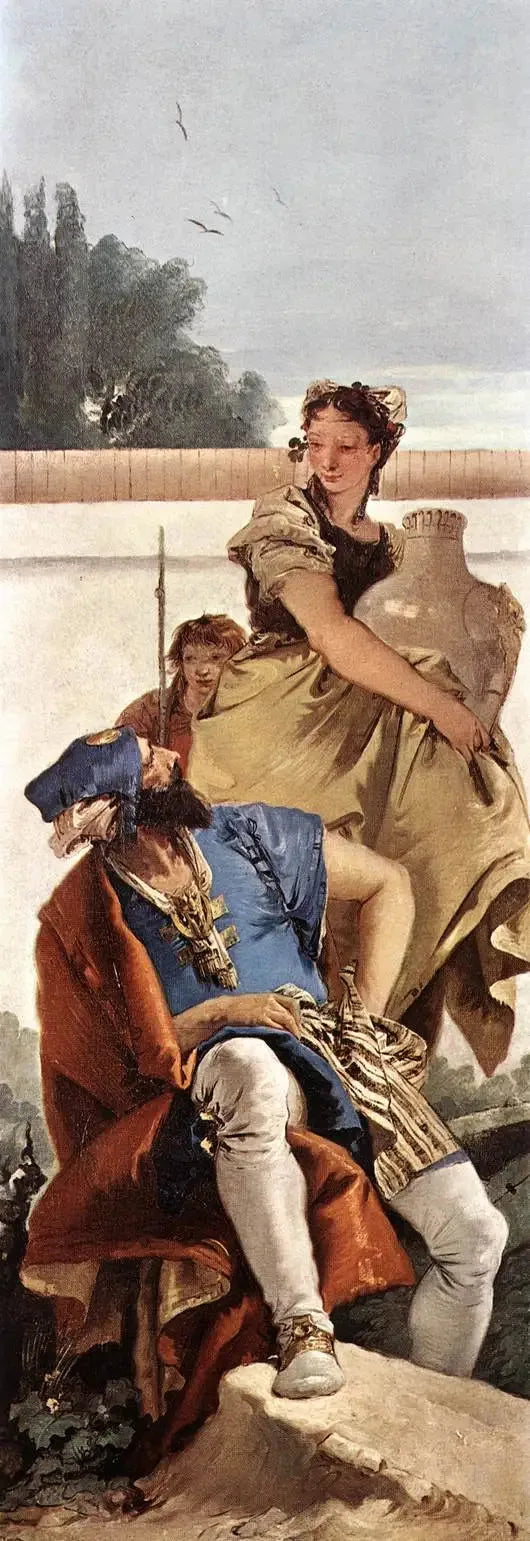 Homem sentado, mulher com um pote e menino - Giovanni Battista Tiepolo