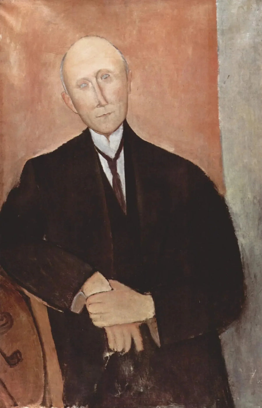 Homem sentado sobre fundo laranja - Amedeo Modigliani