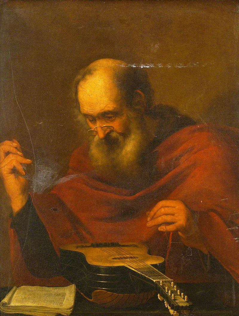 Homem trocando as cordas de uma guitarra - Jusepe de Ribera