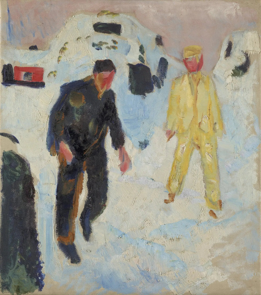 Homem em preto e amarelo na neve - Edvard Munch