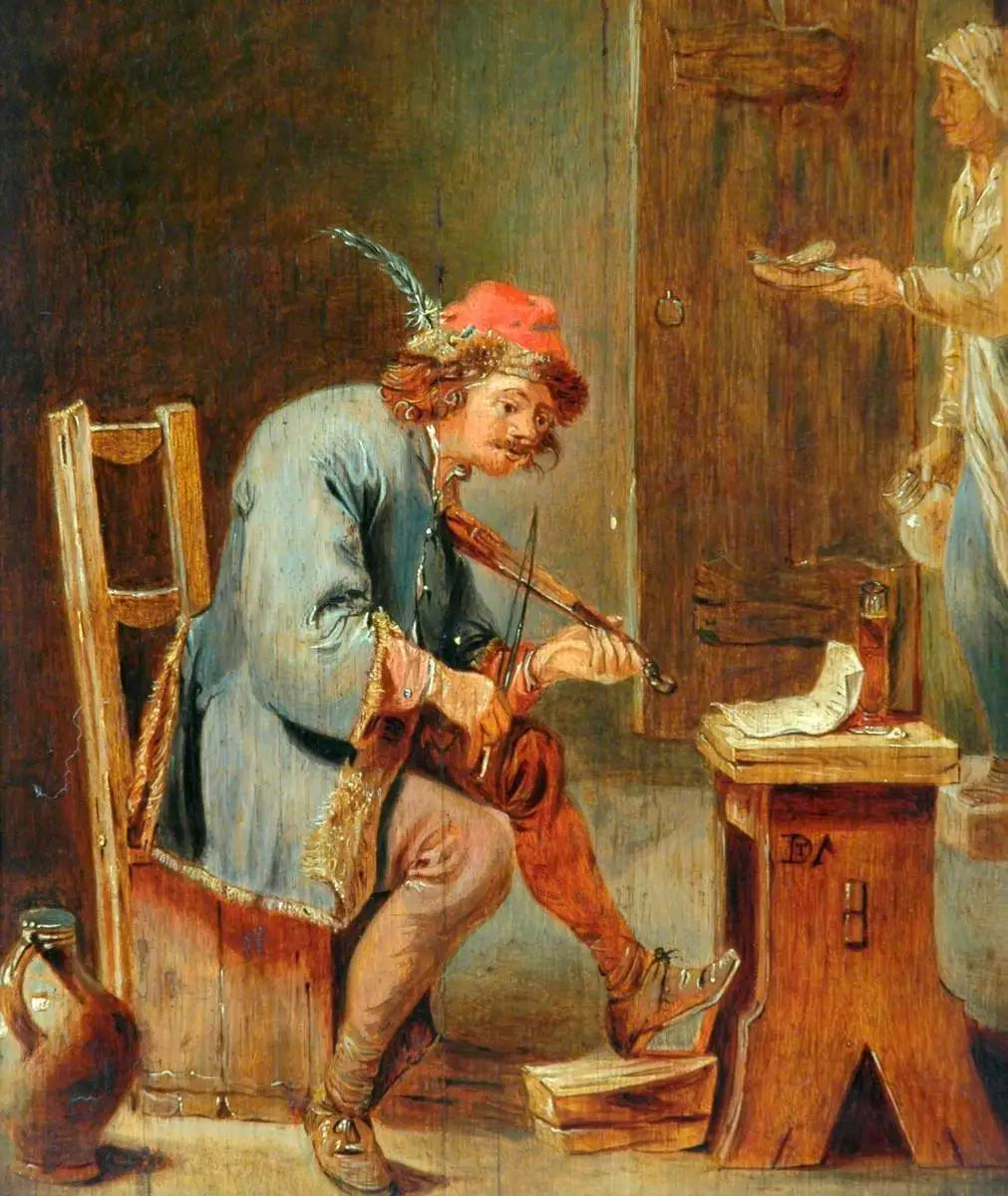 Homme jouant du violon - David Teniers le Jeune image 1 copie peinte à la main à l’huile