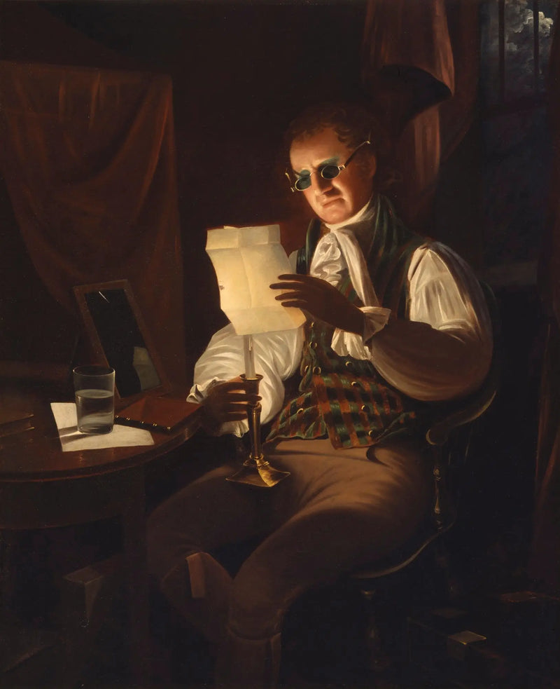 Homem lendo à luz de velas - Rembrandt Peale