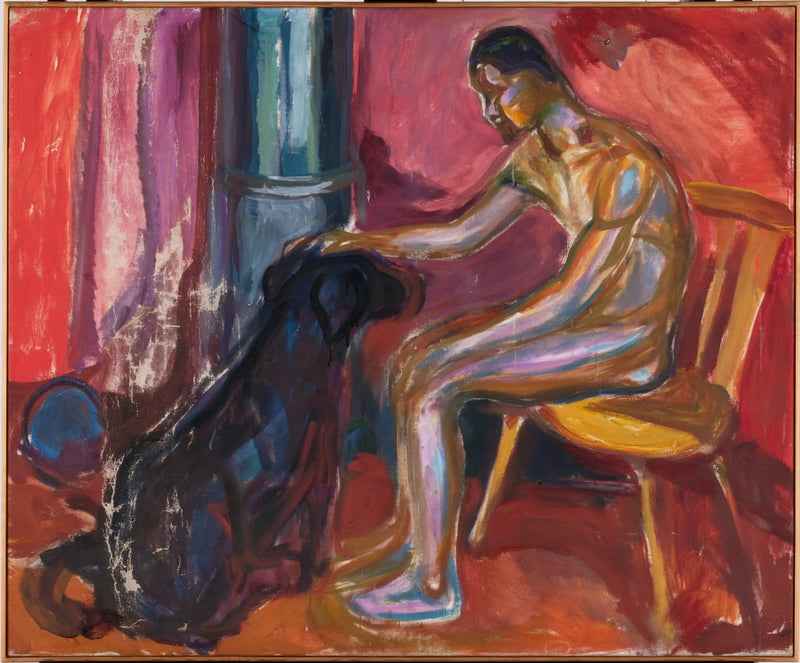 Homem nu sentado com um cachorro - Edvard Munch