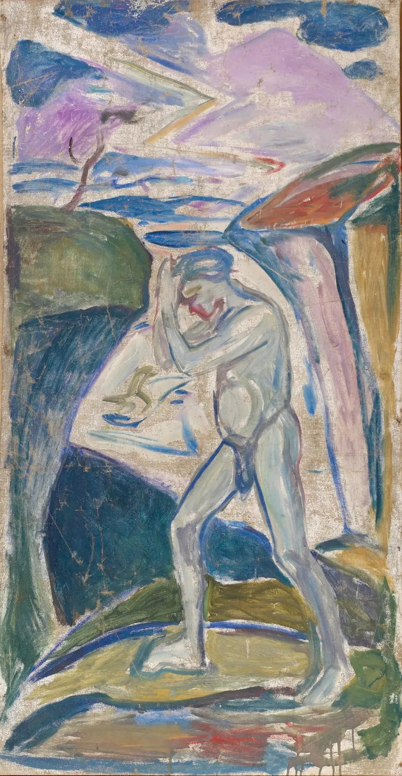 Homem nu em uma paisagem rochosa - Edvard Munch