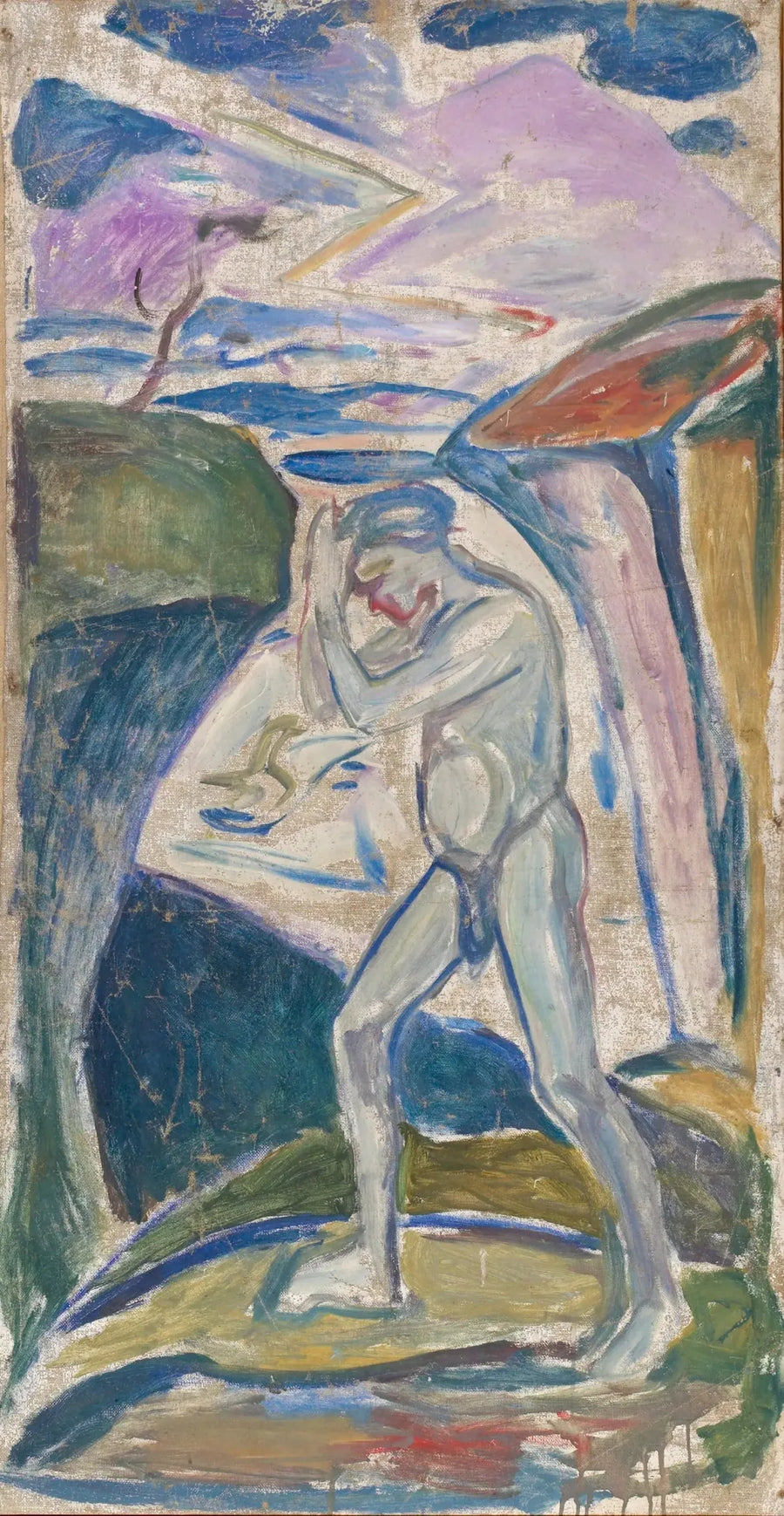 Homem nu em uma paisagem rochosa - Edvard Munch