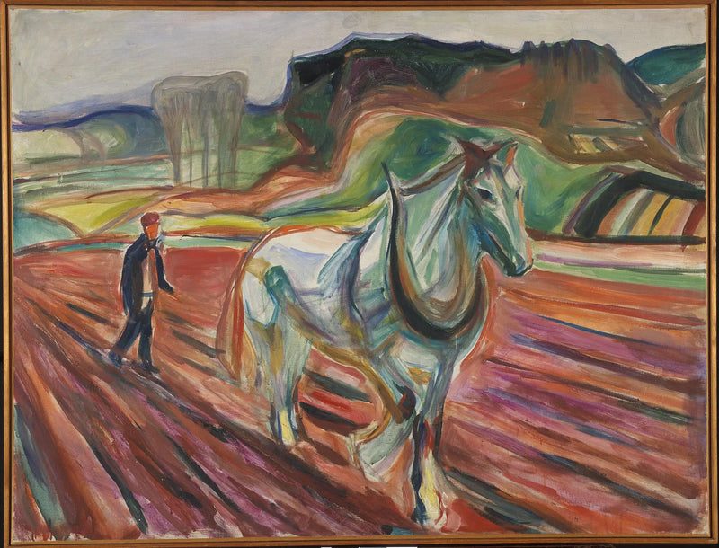 Homem trabalhando com um cavalo branco - Edvard Munch
