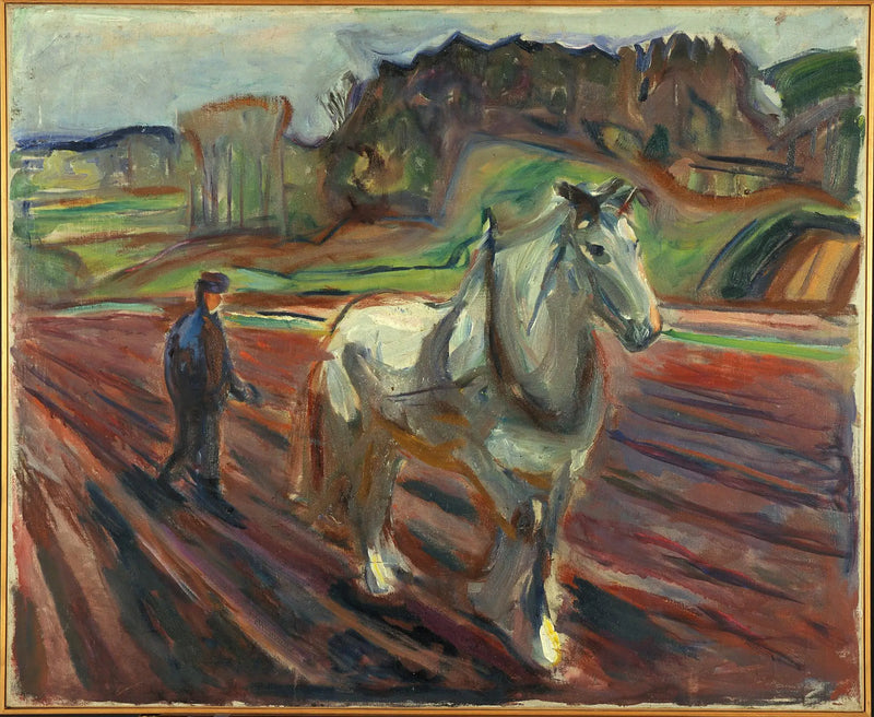 Homem trabalhando com um cavalo branco - Edvard Munch