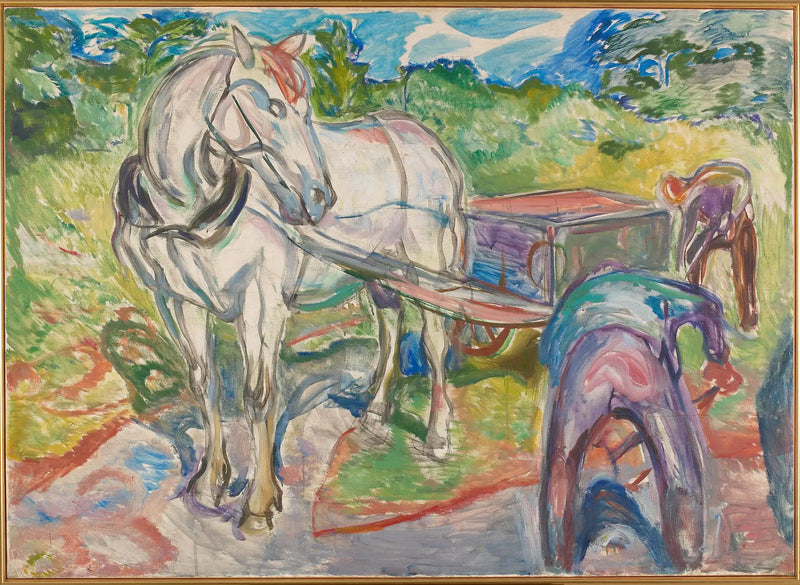 Homens cavando com cavalo e carro - Edvard Munch
