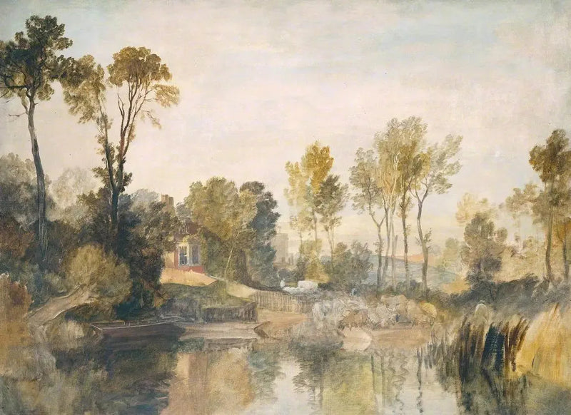 Casa ao Lado do Rio, com Árvores e Ovelhas - J. M. W. Turner