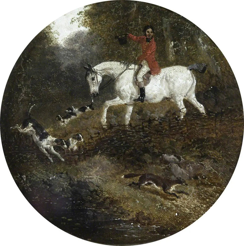 Oito cenas circulares de caça à raposa: cães perseguindo uma raposa escondida - John Frederick Herring, Sr.