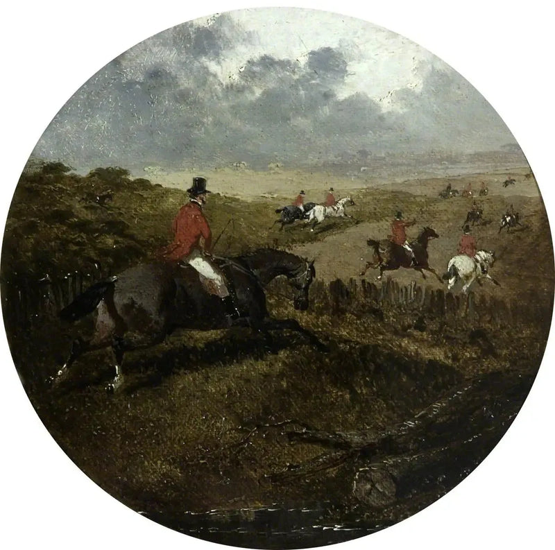 Oito cenas circulares de caça ao raposo: os cães latem a plenos pulmões, seguidos pelo campo - John Frederick Herring, Sr.