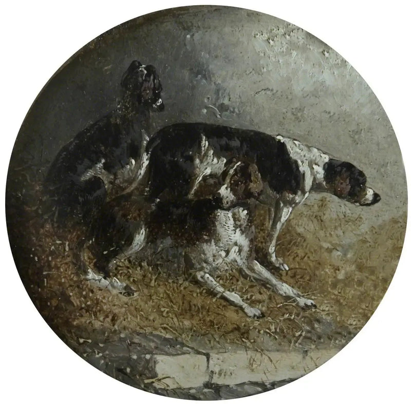 Oito cenas circulares de caça ao raposo: três cães descansando - John Frederick Herring, Sr.