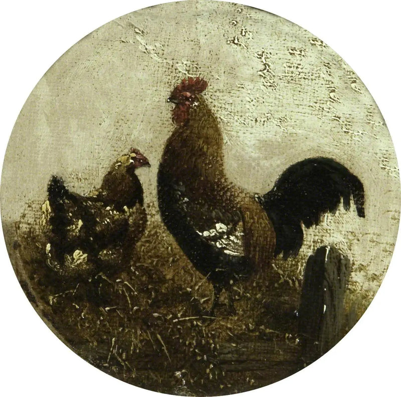 Oito cenas de fazenda circulares: galo e galinha - John Frederick Herring, Sr.