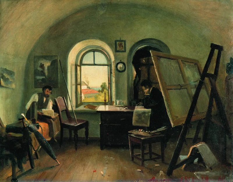 I. I. Shishkin e A. V. Gine no estúdio na ilha de Valaam - Ivan Chichkine