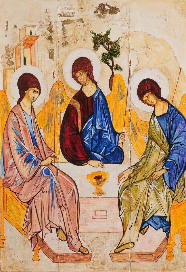 Ícone representando a Trindade do Antigo Testamento (A hospitalidade de Abraão) - Andreï Roublev