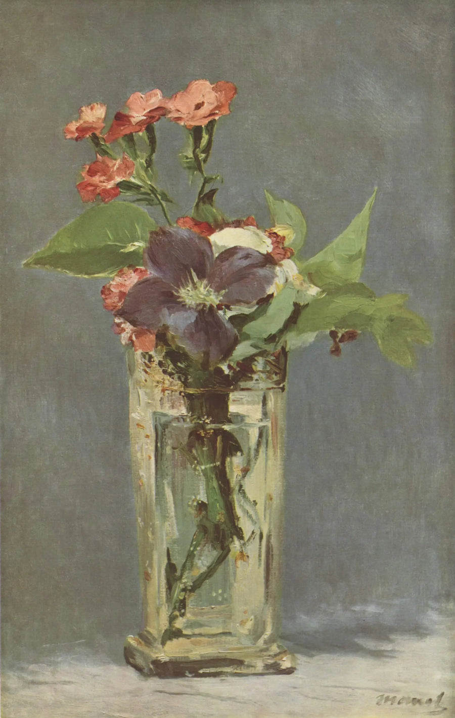 Cravos e clematite em um vaso de cristal - Édouard Manet