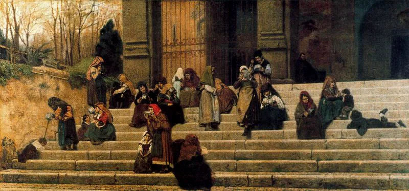Impressões de Roma (Os Pobres nos Degraus do Convento do Ara Caeli em Roma) - Federico Zandomeneghi
