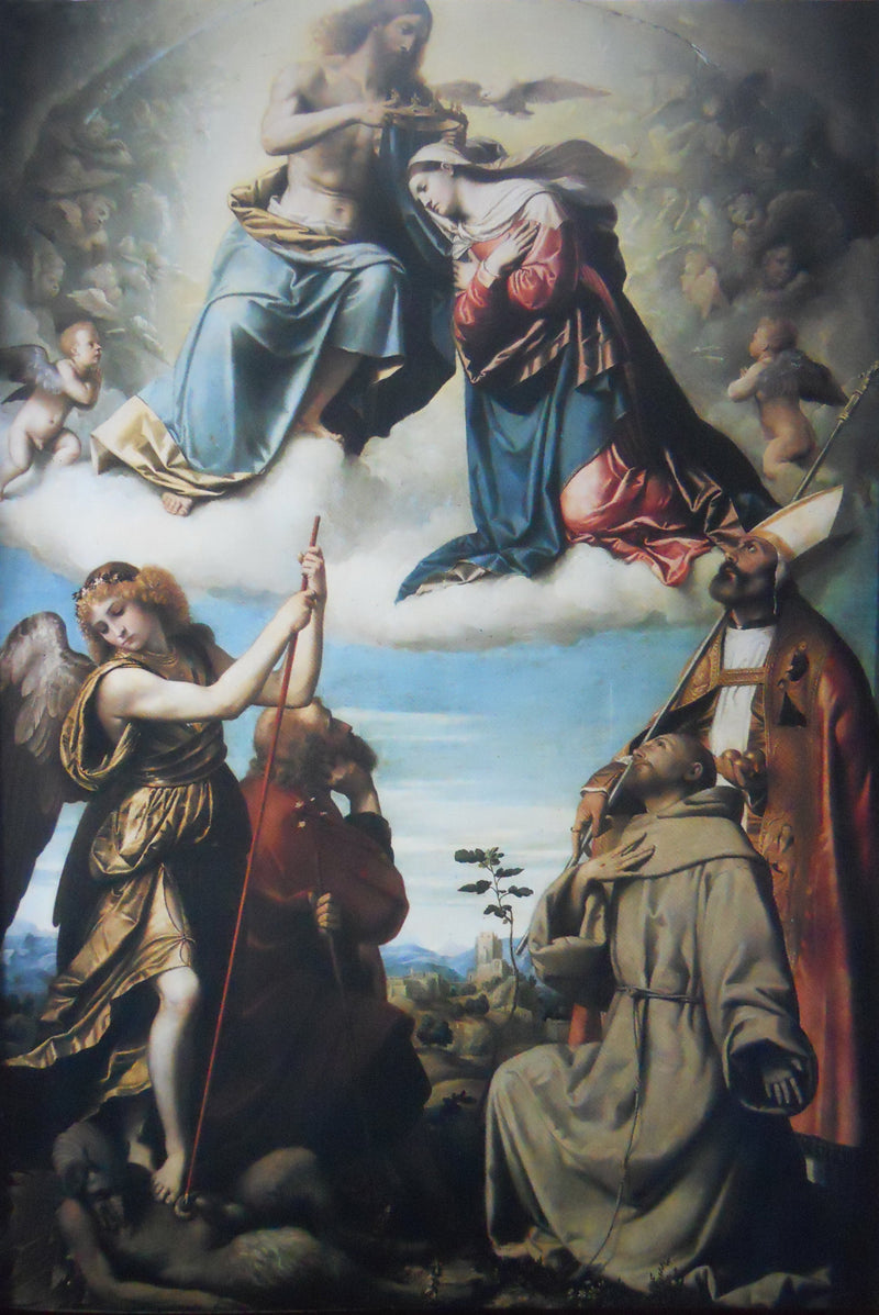 Incoronação da Virgem com os santos Michele Arcangelo, Giuseppe, Francesco d'Assisi e Nicola di Bari - Alessandro Bonvicino