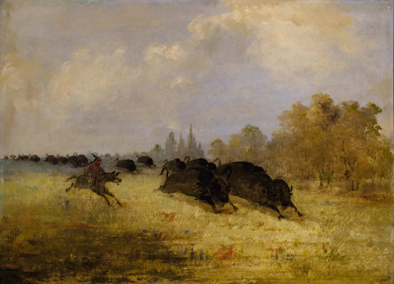 Índios Caddo caçando bisões, Cross Timbers, Texas - George Catlin