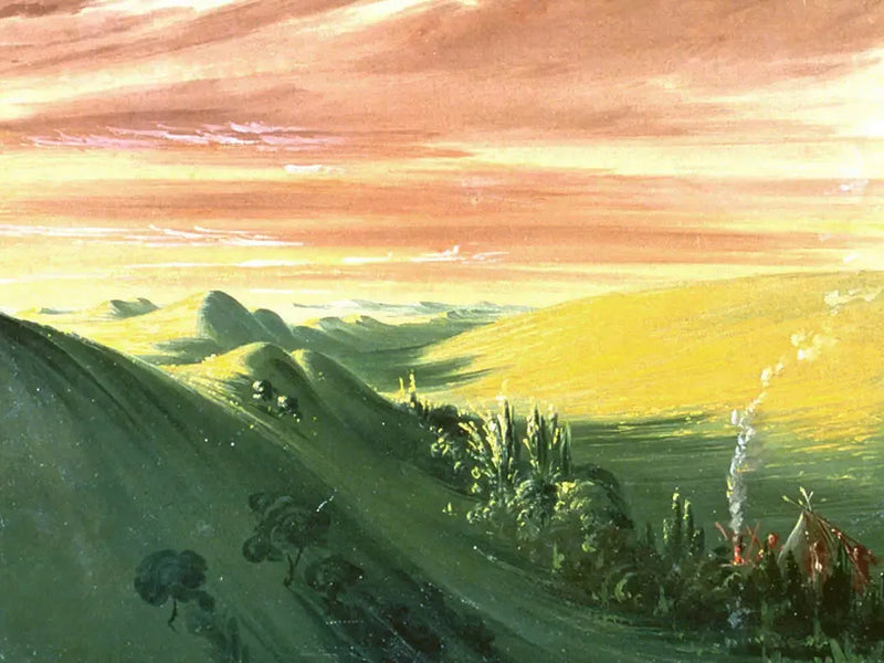 Índios acampando ao pôr do sol, Alto Missouri - George Catlin