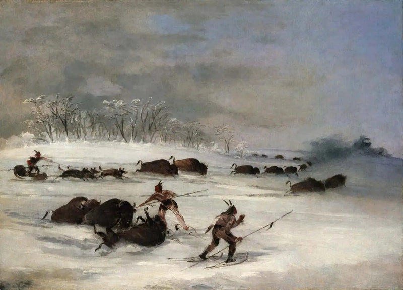 Sioux Indians de raquetes lançando bisontes - George Catlin