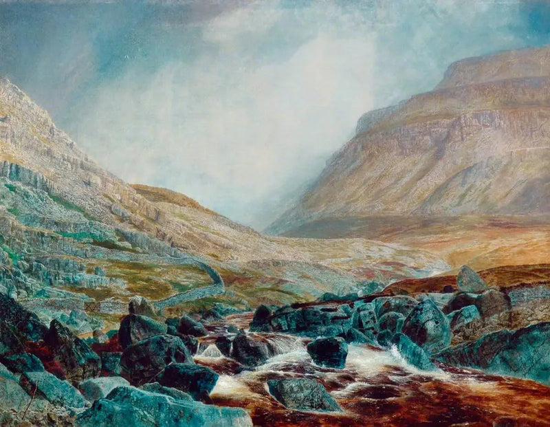 Ingleborough visto de baixo de White Scar, camadas de calcário de Yorkshire - John Atkinson Grimshaw
